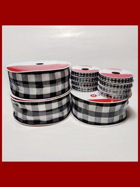 11 Spools Celebrate It BUFFALO PLAID Christmas Ribbon - Black/White - Mixed Lot